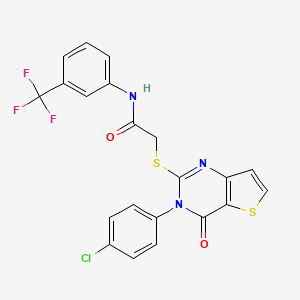 molecular formula C21H13ClF3N3O2S2 B3016786 2-{[3-(4-chlorophenyl)-4-oxo-3,4-dihydrothieno[3,2-d]pyrimidin-2-yl]sulfanyl}-N-[3-(trifluoromethyl)phenyl]acetamide CAS No. 1260904-85-5