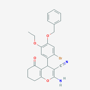 molecular formula C25H23BrN2O4 B301679 2-amino-4-[4-(benzyloxy)-2-bromo-5-ethoxyphenyl]-5-oxo-5,6,7,8-tetrahydro-4H-chromene-3-carbonitrile 