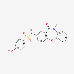 molecular formula C21H18N2O5S B3016791 4-methoxy-N-(10-methyl-11-oxo-10,11-dihydrodibenzo[b,f][1,4]oxazepin-2-yl)benzenesulfonamide CAS No. 921919-37-1