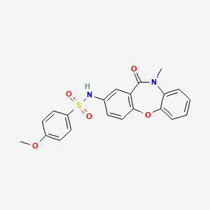 molecular formula C21H18N2O5S B3016791 4-甲氧基-N-(10-甲基-11-氧代-10,11-二氢二苯并[b,f][1,4]恶二杂环-2-基)苯磺酰胺 CAS No. 921919-37-1