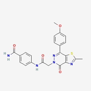 molecular formula C22H19N5O4S B3016802 4-(2-(7-(4-甲氧基苯基)-2-甲基-4-氧代噻唑并[4,5-d]嘧啶-5(4H)-基)乙酰氨基)苯甲酰胺 CAS No. 941942-88-7