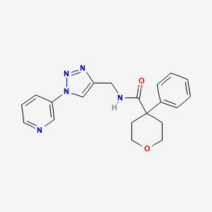 4-phenyl-N-((1-(pyridin-3-yl)-1H-1,2,3-triazol-4-yl)methyl)tetrahydro-2H-pyran-4-carboxamide