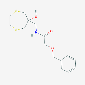 molecular formula C15H21NO3S2 B3016830 N-[(6-Hydroxy-1,4-dithiepan-6-yl)methyl]-2-phenylmethoxyacetamide CAS No. 2415468-75-4