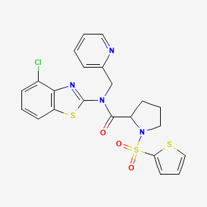 molecular formula C22H19ClN4O3S3 B3016832 N-(4-chlorobenzo[d]thiazol-2-yl)-N-(pyridin-2-ylmethyl)-1-(thiophen-2-ylsulfonyl)pyrrolidine-2-carboxamide CAS No. 1101177-31-4