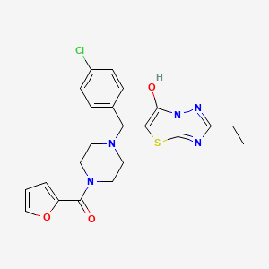molecular formula C22H22ClN5O3S B3016835 (4-((4-Chlorophenyl)(2-ethyl-6-hydroxythiazolo[3,2-b][1,2,4]triazol-5-yl)methyl)piperazin-1-yl)(furan-2-yl)methanone CAS No. 898349-57-0