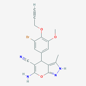 molecular formula C18H15BrN4O3 B301685 6-Amino-4-[3-bromo-5-methoxy-4-(2-propynyloxy)phenyl]-3-methyl-1,4-dihydropyrano[2,3-c]pyrazole-5-carbonitrile 