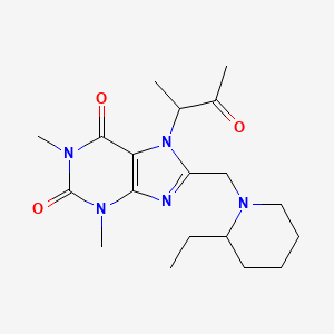 molecular formula C19H29N5O3 B3016852 8-[(2-Ethylpiperidin-1-yl)methyl]-1,3-dimethyl-7-(3-oxobutan-2-yl)purine-2,6-dione CAS No. 893972-08-2
