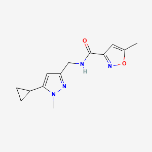 molecular formula C13H16N4O2 B3016859 N-((5-cyclopropyl-1-methyl-1H-pyrazol-3-yl)methyl)-5-methylisoxazole-3-carboxamide CAS No. 1448031-35-3