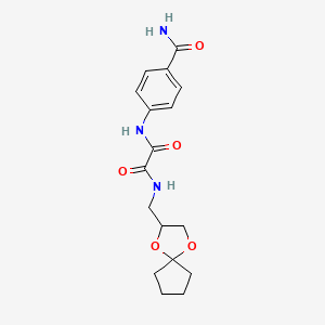 molecular formula C17H21N3O5 B3016864 N1-(1,4-二氧杂螺[4.4]壬烷-2-基甲基)-N2-(4-氨基甲酰基苯基)草酰胺 CAS No. 941996-11-8