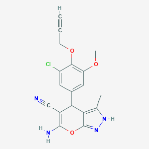 molecular formula C18H15ClN4O3 B301687 6-Amino-4-[3-chloro-5-methoxy-4-(2-propynyloxy)phenyl]-3-methyl-1,4-dihydropyrano[2,3-c]pyrazole-5-carbonitrile 