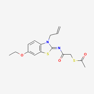 molecular formula C16H18N2O3S2 B3016873 (Z)-S-(2-((3-allyl-6-ethoxybenzo[d]thiazol-2(3H)-ylidene)amino)-2-oxoethyl) ethanethioate CAS No. 905681-11-0