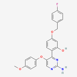 molecular formula C24H20FN3O4 B3016876 2-(2-Amino-5-(4-methoxyphenoxy)pyrimidin-4-yl)-5-((4-fluorobenzyl)oxy)phenol CAS No. 877803-99-1