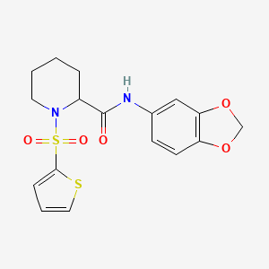 molecular formula C17H18N2O5S2 B3016877 N-(benzo[d][1,3]dioxol-5-yl)-1-(thiophen-2-ylsulfonyl)piperidine-2-carboxamide CAS No. 1098688-48-2