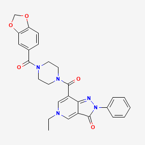 molecular formula C27H25N5O5 B3016880 7-(4-(benzo[d][1,3]dioxole-5-carbonyl)piperazine-1-carbonyl)-5-ethyl-2-phenyl-2H-pyrazolo[4,3-c]pyridin-3(5H)-one CAS No. 1040674-12-1