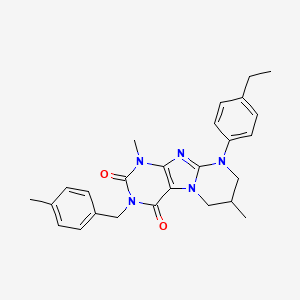 molecular formula C26H29N5O2 B3016886 9-(4-ethylphenyl)-1,7-dimethyl-3-[(4-methylphenyl)methyl]-7,8-dihydro-6H-purino[7,8-a]pyrimidine-2,4-dione CAS No. 847340-71-0