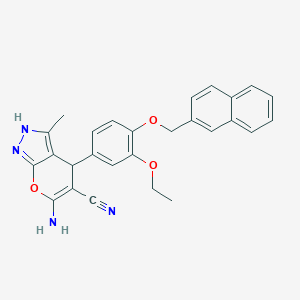 molecular formula C27H24N4O3 B301690 6-Amino-4-[3-ethoxy-4-(2-naphthylmethoxy)phenyl]-3-methyl-1,4-dihydropyrano[2,3-c]pyrazole-5-carbonitrile 