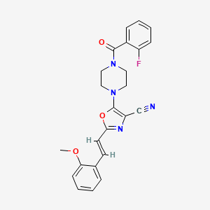 molecular formula C24H21FN4O3 B3016912 (E)-5-(4-(2-氟苯甲酰)哌嗪-1-基)-2-(2-甲氧基苯乙烯基)恶唑-4-腈 CAS No. 941259-79-6