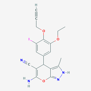 molecular formula C19H17IN4O3 B301692 6-Amino-4-[3-ethoxy-5-iodo-4-(2-propynyloxy)phenyl]-3-methyl-1,4-dihydropyrano[2,3-c]pyrazole-5-carbonitrile 