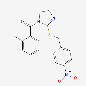 (2-((4-nitrobenzyl)thio)-4,5-dihydro-1H-imidazol-1-yl)(o-tolyl)methanone
