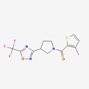 molecular formula C13H12F3N3O2S B3016926 (3-Methylthiophen-2-yl)(3-(5-(trifluoromethyl)-1,2,4-oxadiazol-3-yl)pyrrolidin-1-yl)methanone CAS No. 2034285-56-6