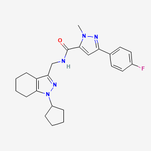 molecular formula C24H28FN5O B3016927 N-((1-环戊基-4,5,6,7-四氢-1H-吲唑-3-基)甲基)-3-(4-氟苯基)-1-甲基-1H-吡唑-5-甲酰胺 CAS No. 1448054-68-9