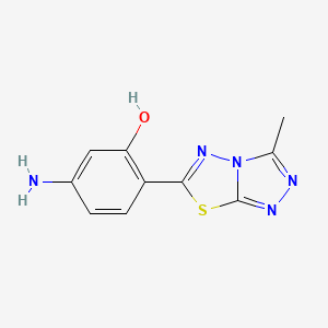 molecular formula C10H9N5OS B3016929 5-Amino-2-(3-methyl-[1,2,4]triazolo[3,4-b][1,3,4]thiadiazol-6-yl)phenol CAS No. 1030553-91-3