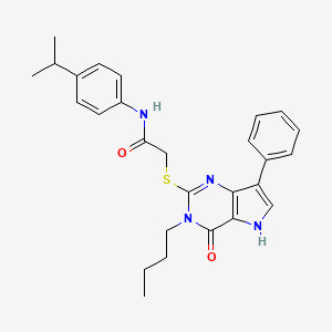 molecular formula C27H30N4O2S B3016943 2-[(3-丁基-4-氧代-7-苯基-4,5-二氢-3H-吡咯并[3,2-d]嘧啶-2-基)硫代]-N-[4-(丙烷-2-基)苯基]乙酰胺 CAS No. 1260989-02-3