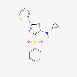 molecular formula C17H16N2O3S2 B3016944 N-cyclopropyl-4-(4-methylphenyl)sulfonyl-2-thiophen-2-yl-1,3-oxazol-5-amine CAS No. 627833-88-9