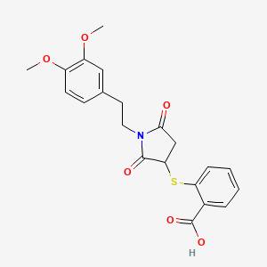 molecular formula C21H21NO6S B3016950 2-((1-(3,4-Dimethoxyphenethyl)-2,5-dioxopyrrolidin-3-yl)thio)benzoic acid CAS No. 526190-70-5