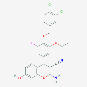 molecular formula C25H19Cl2IN2O4 B301697 2-amino-4-{4-[(3,4-dichlorobenzyl)oxy]-3-ethoxy-5-iodophenyl}-7-hydroxy-4H-chromene-3-carbonitrile 