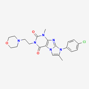 molecular formula C21H23ClN6O3 B3016973 8-(4-chlorophenyl)-1,7-dimethyl-3-(2-morpholinoethyl)-1H-imidazo[2,1-f]purine-2,4(3H,8H)-dione CAS No. 896835-45-3