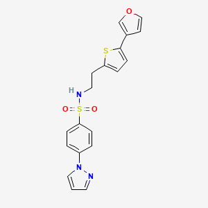 molecular formula C19H17N3O3S2 B3016978 N-(2-(5-(furan-3-yl)thiophen-2-yl)ethyl)-4-(1H-pyrazol-1-yl)benzenesulfonamide CAS No. 2034499-30-2
