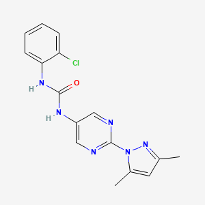 molecular formula C16H15ClN6O B3016979 1-(2-chlorophenyl)-3-(2-(3,5-dimethyl-1H-pyrazol-1-yl)pyrimidin-5-yl)urea CAS No. 1396845-38-7