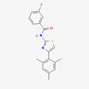 molecular formula C19H17FN2OS B3016989 3-氟-N-[4-(2,4,6-三甲苯基)-1,3-噻唑-2-基]苯甲酰胺 CAS No. 476283-23-5