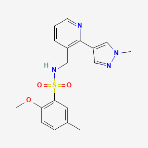 molecular formula C18H20N4O3S B3016994 2-methoxy-5-methyl-N-((2-(1-methyl-1H-pyrazol-4-yl)pyridin-3-yl)methyl)benzenesulfonamide CAS No. 2034268-89-6