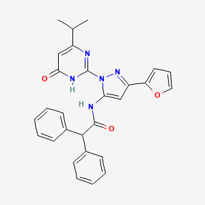 molecular formula C28H25N5O3 B3017009 N-(3-(呋喃-2-基)-1-(4-异丙基-6-氧代-1,6-二氢嘧啶-2-基)-1H-吡唑-5-基)-2,2-二苯基乙酰胺 CAS No. 1207060-47-6