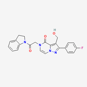 molecular formula C23H19FN4O3 B3017011 5-[2-(2,3-dihydro-1H-indol-1-yl)-2-oxoethyl]-2-(4-fluorophenyl)-3-(hydroxymethyl)pyrazolo[1,5-a]pyrazin-4(5H)-one CAS No. 1775488-27-1