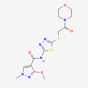 molecular formula C14H18N6O4S2 B3017013 3-甲氧基-1-甲基-N-(5-((2-吗啉-2-氧代乙基)硫)-1,3,4-噻二唑-2-基)-1H-吡唑-4-甲酰胺 CAS No. 1172341-82-0