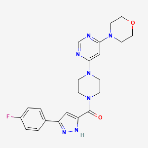 molecular formula C22H24FN7O2 B3017043 (3-(4-fluorophenyl)-1H-pyrazol-5-yl)(4-(6-morpholinopyrimidin-4-yl)piperazin-1-yl)methanone CAS No. 1239692-75-1