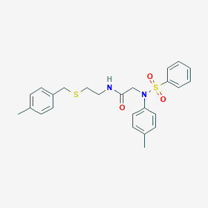 molecular formula C25H28N2O3S2 B301705 N-{2-[(4-methylbenzyl)sulfanyl]ethyl}-2-[4-methyl(phenylsulfonyl)anilino]acetamide 