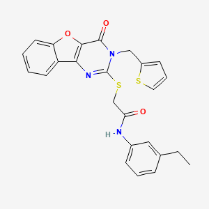 molecular formula C25H21N3O3S2 B3017052 N-(3-ethylphenyl)-2-{[4-oxo-3-(thiophen-2-ylmethyl)-3,4-dihydro[1]benzofuro[3,2-d]pyrimidin-2-yl]sulfanyl}acetamide CAS No. 899941-76-5