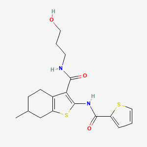 molecular formula C18H22N2O3S2 B3017053 N-(3-hydroxypropyl)-6-methyl-2-(thiophene-2-carbonylamino)-4,5,6,7-tetrahydro-1-benzothiophene-3-carboxamide CAS No. 455898-18-7