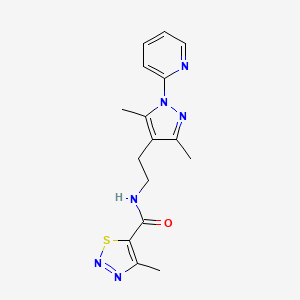 molecular formula C16H18N6OS B3017059 N-(2-(3,5-dimethyl-1-(pyridin-2-yl)-1H-pyrazol-4-yl)ethyl)-4-methyl-1,2,3-thiadiazole-5-carboxamide CAS No. 2034544-69-7