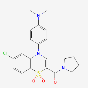 molecular formula C21H22ClN3O3S B3017069 {4-[6-chloro-1,1-dioxido-2-(pyrrolidin-1-ylcarbonyl)-4H-1,4-benzothiazin-4-yl]phenyl}dimethylamine CAS No. 1251568-37-2