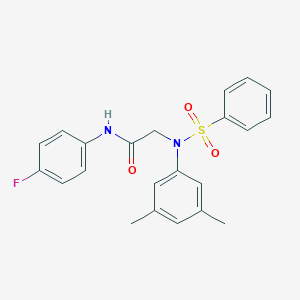 molecular formula C22H21FN2O3S B301707 2-[3,5-dimethyl(phenylsulfonyl)anilino]-N-(4-fluorophenyl)acetamide 