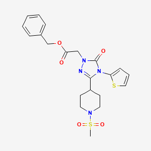 molecular formula C21H24N4O5S2 B3017070 苯甲酸2-(3-(1-(甲磺酰基)哌啶-4-基)-5-氧代-4-(噻吩-2-基)-4,5-二氢-1H-1,2,4-三唑-1-基)乙酸酯 CAS No. 1105248-37-0