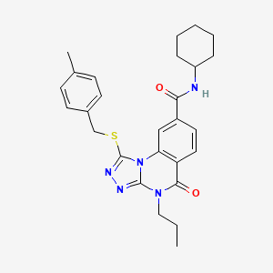 molecular formula C27H31N5O2S B3017075 N-cyclohexyl-1-((4-methylbenzyl)thio)-5-oxo-4-propyl-4,5-dihydro-[1,2,4]triazolo[4,3-a]quinazoline-8-carboxamide CAS No. 1111197-20-6