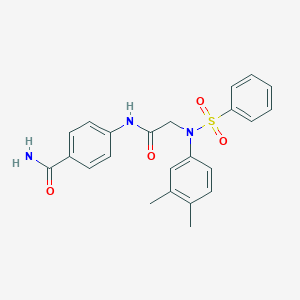 molecular formula C23H23N3O4S B301709 4-({[3,4-Dimethyl(phenylsulfonyl)anilino]acetyl}amino)benzamide 