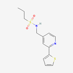 molecular formula C13H16N2O2S2 B3017105 N-((2-(thiophen-2-yl)pyridin-4-yl)methyl)propane-1-sulfonamide CAS No. 2034437-79-9