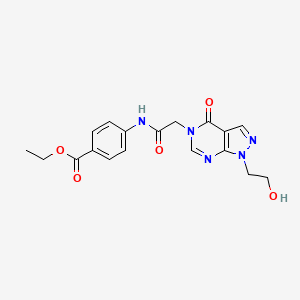 molecular formula C18H19N5O5 B3017117 Ethyl 4-[[2-[1-(2-hydroxyethyl)-4-oxopyrazolo[3,4-d]pyrimidin-5-yl]acetyl]amino]benzoate CAS No. 899971-43-8